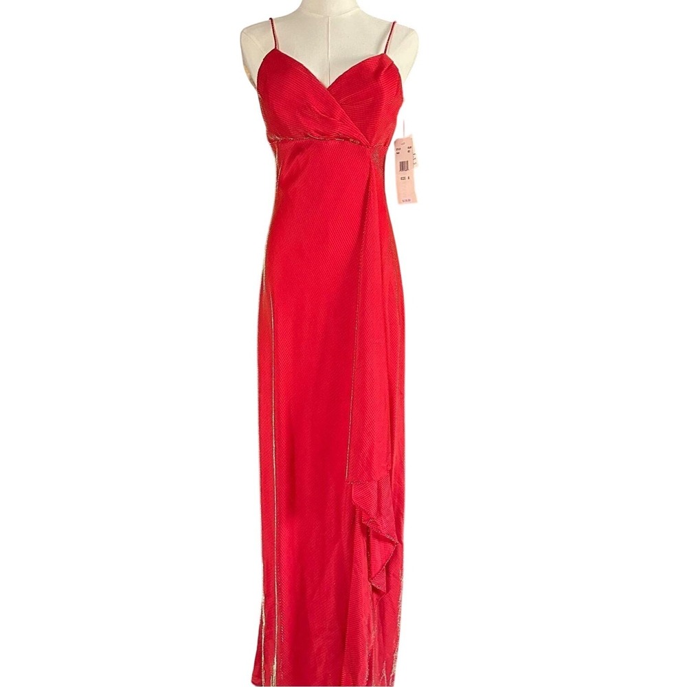 NWT Vintage Y2K Betsy & Adam Red Shimmer Maxi Gown - Vampire Core Formal Dress 8